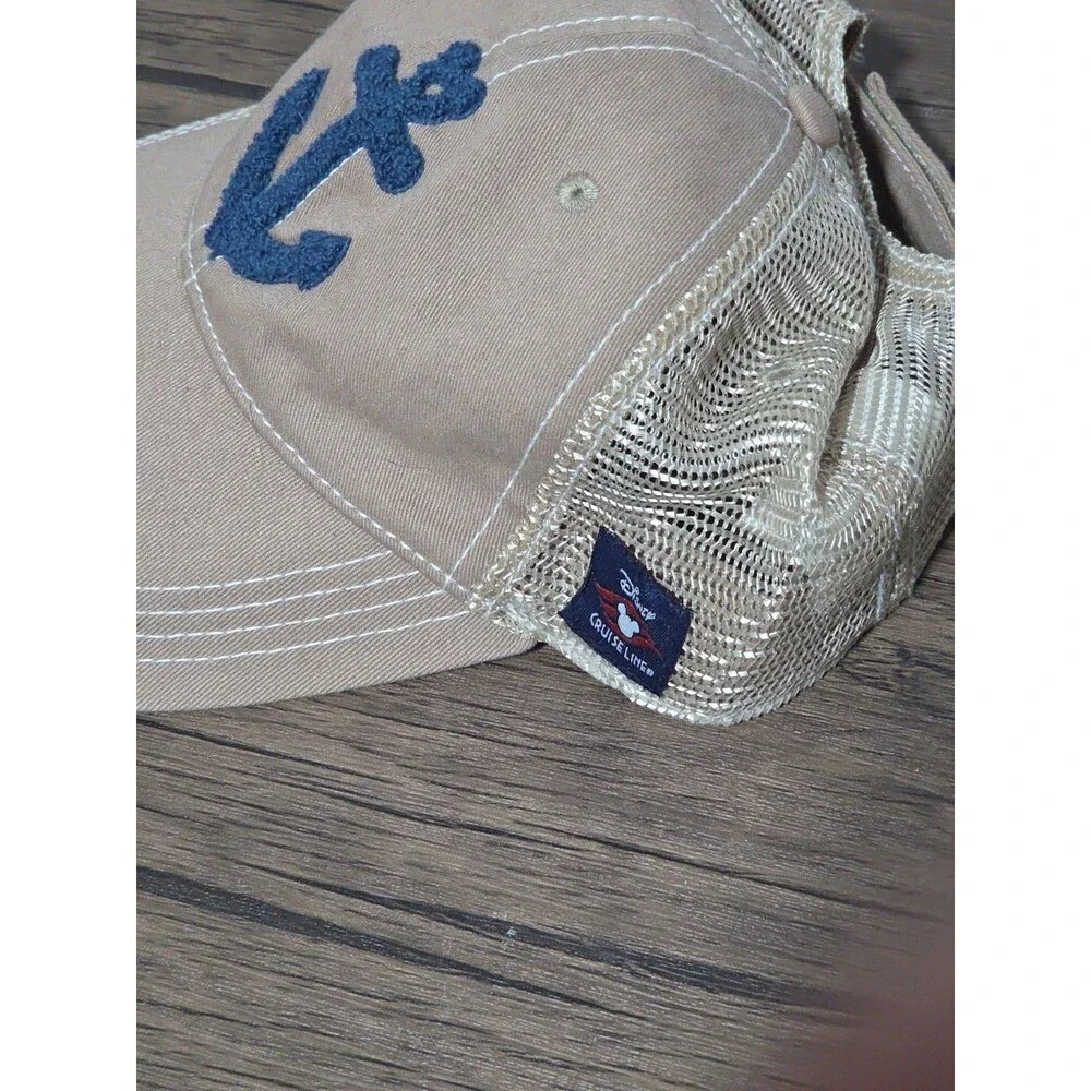 Disney Cruise Line Anchor Trucker Hat Tan Mesh Adjustable Cap One Size Unisex
